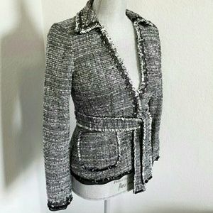 Ann Taylor Fine Italian Fabric Belted Tweed Blazer